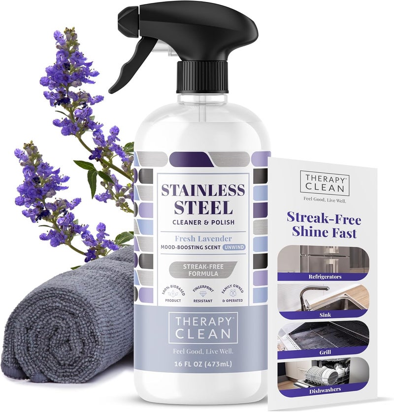 therapy Premium Stainless Steel Cleaner and Polish with Large Microfiber Cloth, 473ml Bottle - Image 1