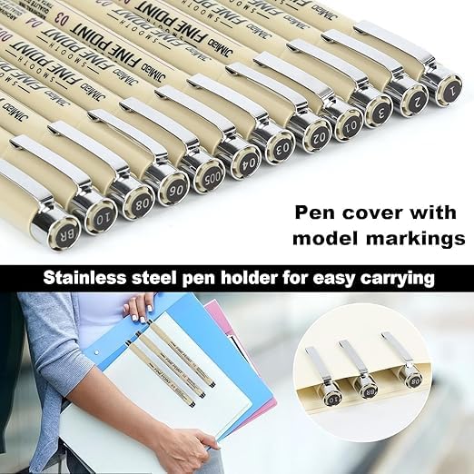 Bindex 12pcs Black Micro Fineliner Drawing Art Pens | Professional Drawing Pens for Artists with Waterproof Ink Set For Doodles, Sketching, illustrations, Manga, Technical Drawing, Handwriting - Image 3