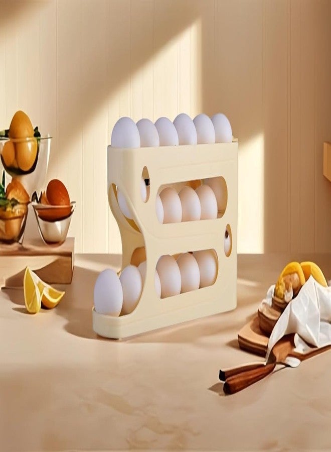 MVM Enterprise 3 layer roll down egg dispenser Rolling Egg Dispenser For Eggs Lemon Dispenser Space Saving And Durable Storage Solution With Gravity Three Layer Plastic Egg Dispenser Storage Rack - Image 2