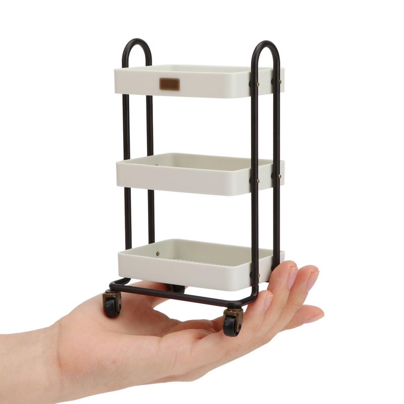 Cutemini Dollhouse Miniature Handcart Rolling Cart 3 Layers Storage with Wheels for Mini House Kitchen Furniture Restaurant Trolley Dining Cart Shelf Accessories Garden Decoration Beige - Image 3