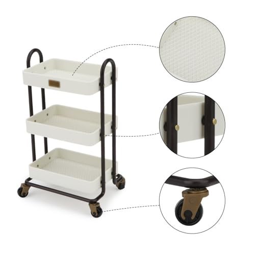 Cutemini Dollhouse Miniature Handcart Rolling Cart 3 Layers Storage with Wheels for Mini House Kitchen Furniture Restaurant Trolley Dining Cart Shelf Accessories Garden Decoration Beige - Image 5
