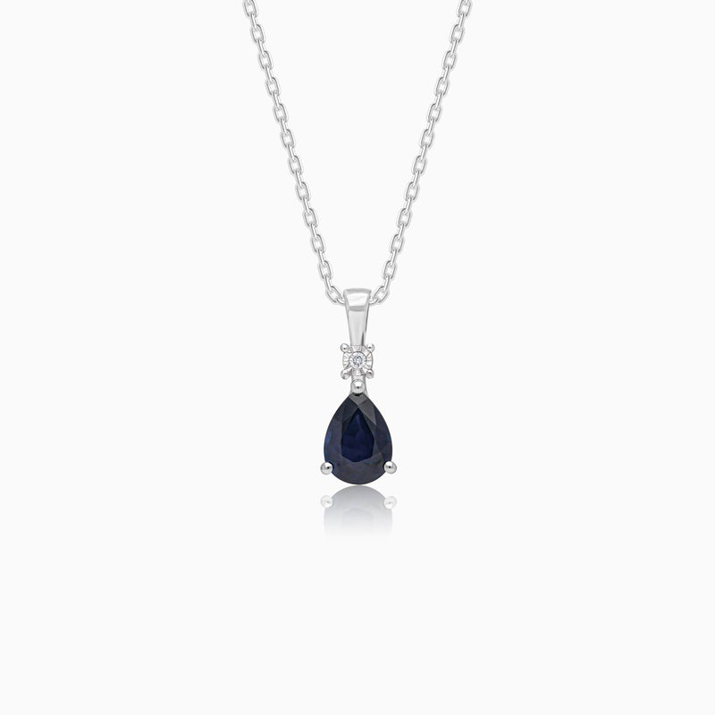 Jawhara Jewellery قلادة من الذهب الأبيض عيار 18 للنساء، باندلت من الياقوت على شكل قطرة و ماسة طبيعية مقطوعة بشكل دائري، مجموعة كلاسيكية ملونة من المجوهرات الفاخرة، قلادة هدية أنيقة من جوهرة - Image 1