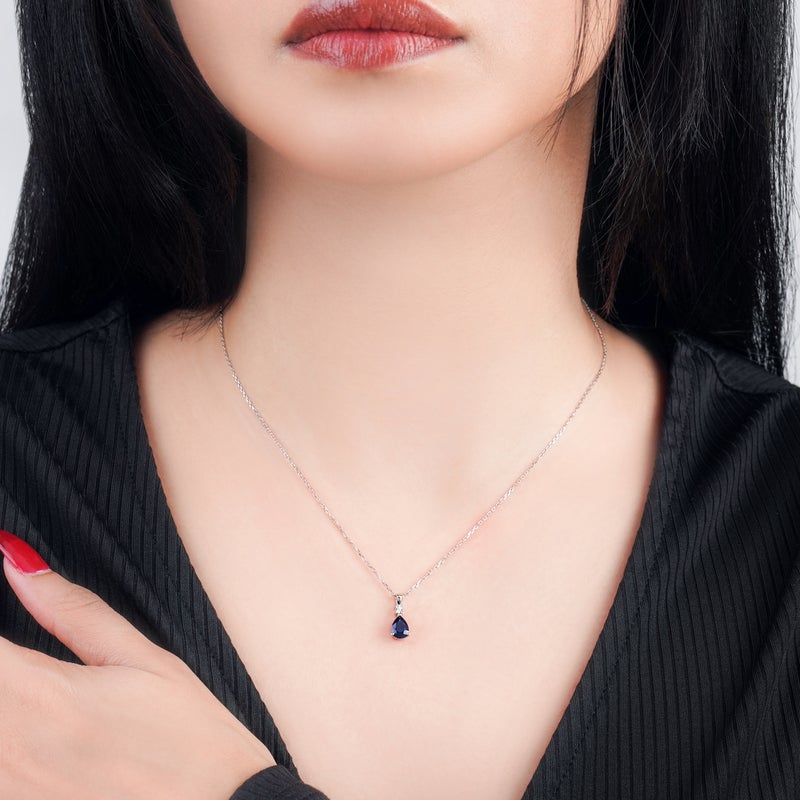 Jawhara Jewellery قلادة من الذهب الأبيض عيار 18 للنساء، باندلت من الياقوت على شكل قطرة و ماسة طبيعية مقطوعة بشكل دائري، مجموعة كلاسيكية ملونة من المجوهرات الفاخرة، قلادة هدية أنيقة من جوهرة - Image 2