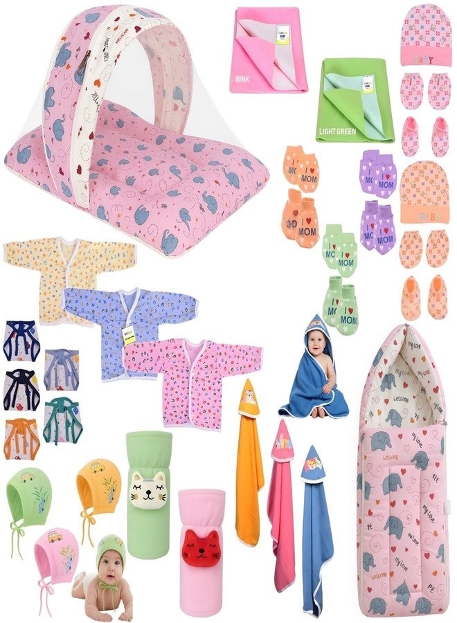 Toddylon 32 in 1 Baby Essentials for Newborn Kit | Infant Set 0-6 Months Combo Set | Hospital Kit for First Born Clothes & Bedding Combo Pack (Pink) - Image 1