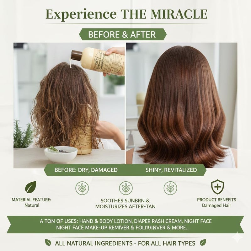 Tate's Tateâ€™s Natural Miracle Conditioner â€“ 18 fl oz with FREE 5 fl oz Mini, Unscented Natural Hair Conditioner for Dry, Damaged & Color-Treated Hair, Deep Moisturizing Repair, Multi-Use Skin & Body Lotion - Image 5