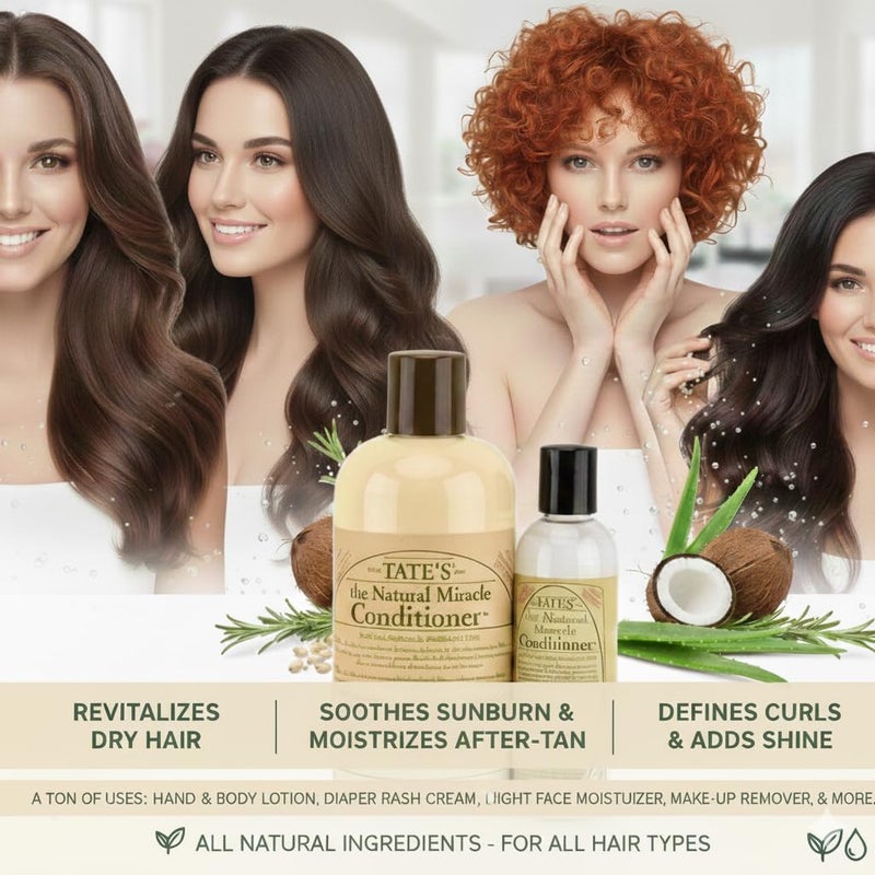 Tate's Tateâ€™s Natural Miracle Conditioner â€“ 18 fl oz with FREE 5 fl oz Mini, Unscented Natural Hair Conditioner for Dry, Damaged & Color-Treated Hair, Deep Moisturizing Repair, Multi-Use Skin & Body Lotion - Image 2