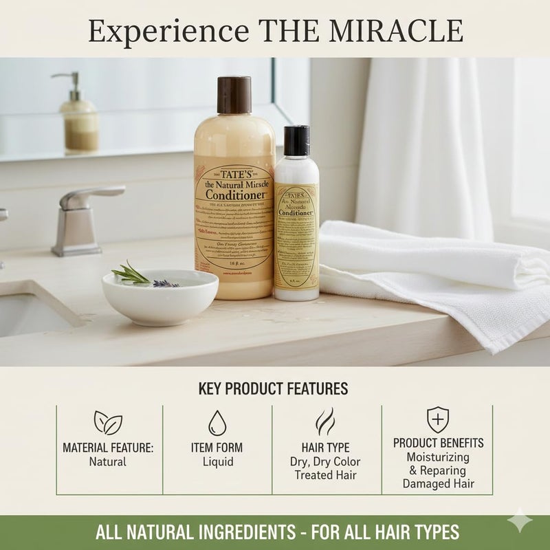 Tate's Tateâ€™s Natural Miracle Conditioner â€“ 18 fl oz with FREE 5 fl oz Mini, Unscented Natural Hair Conditioner for Dry, Damaged & Color-Treated Hair, Deep Moisturizing Repair, Multi-Use Skin & Body Lotion - Image 4