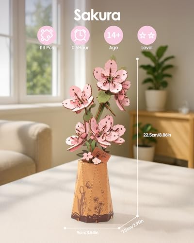 Rowood 3D Puzzles for AdultsDIY Wooden Cherry Blossom Bonsai Tree Botanical Collection Building Craft Kits for WomenChristmasBirthday Gift Sakura - Image 5