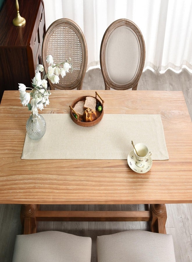 NEWISHER Farmhouse Rustic Table Runner Solid Beige Rectangular Table Runners Faux Linen Table Runner for Everyday Use Kitchen Dining Party Table 13x36 Inch - Image 4