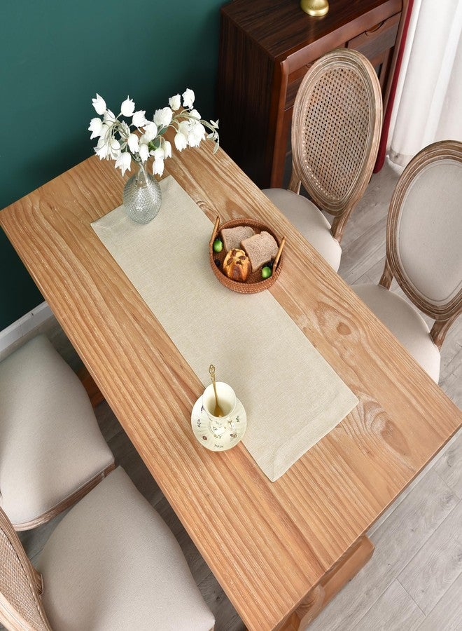 NEWISHER Farmhouse Rustic Table Runner Solid Beige Rectangular Table Runners Faux Linen Table Runner for Everyday Use Kitchen Dining Party Table 13x36 Inch - Image 2