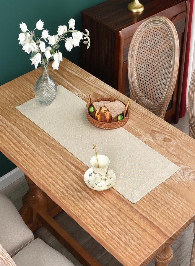 NEWISHER Farmhouse Rustic Table Runner Solid Beige Rectangular Table Runners Faux Linen Table Runner for Everyday Use Kitchen Dining Party Table 13x36 Inch - Image 1