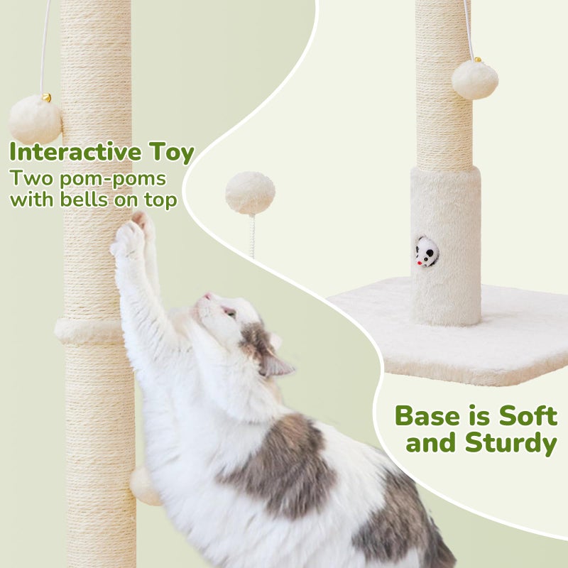 Woochpet Cat Scratching Posts 33" for Adults Cats, Cat Scratcher with Soft Fabric Covering Base and Durable Sisal Rope, Scratcher with Fun Mouse Hole and Cat Toy for Tall Cats (White) - Image 4