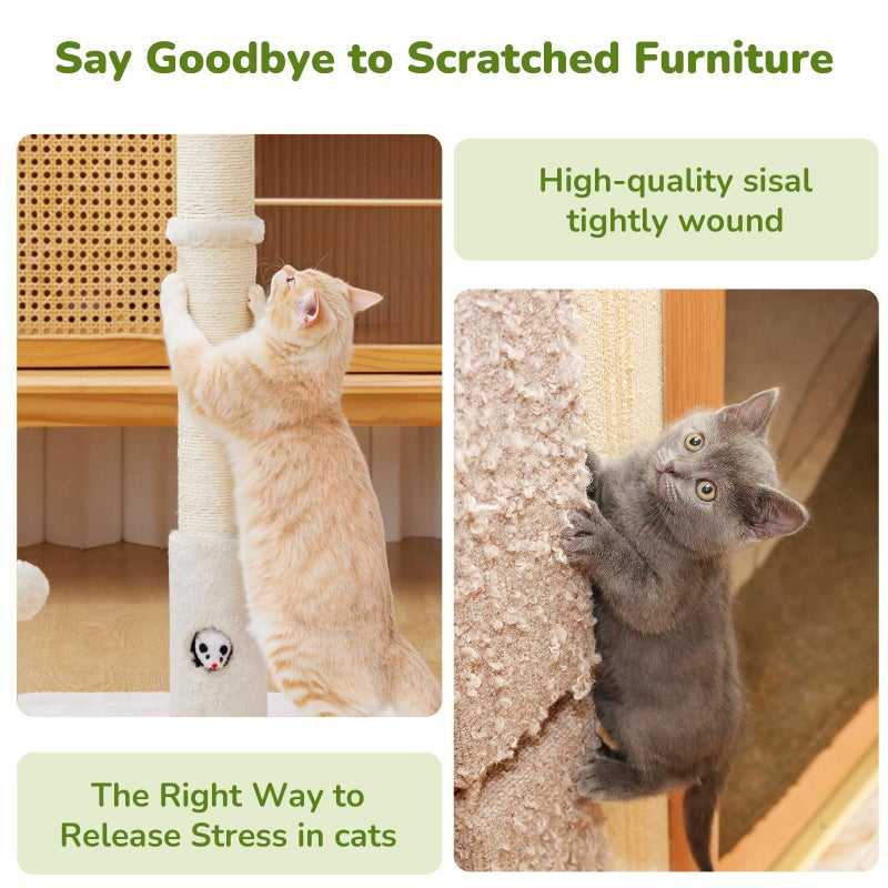 Woochpet Cat Scratching Posts 33" for Adults Cats, Cat Scratcher with Soft Fabric Covering Base and Durable Sisal Rope, Scratcher with Fun Mouse Hole and Cat Toy for Tall Cats (White) - Image 5