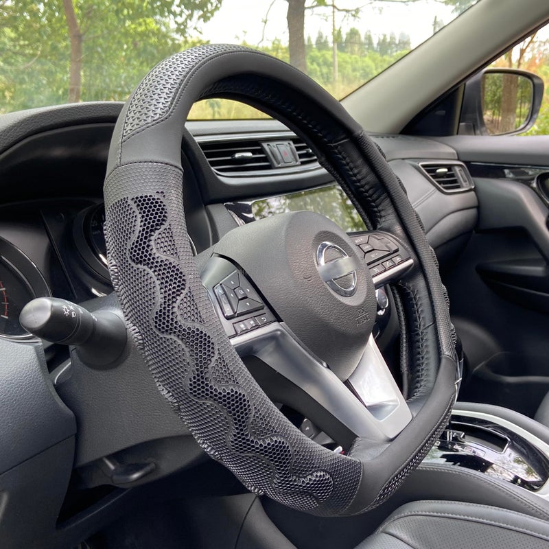 PINCTROT D Shaped 14515 Inch Steering Wheel Cover Great Grip with 3D Honeycomb AntiSlip Design Flat Bottom 14515 Inch All Black