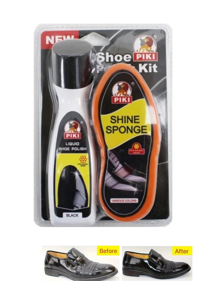 PIKI Professional Shoe Polish Kit – Liquid Shine & Care for Smooth Leather with Sponge Brush Applicator | Restores & Protects in Minutes - Image 1