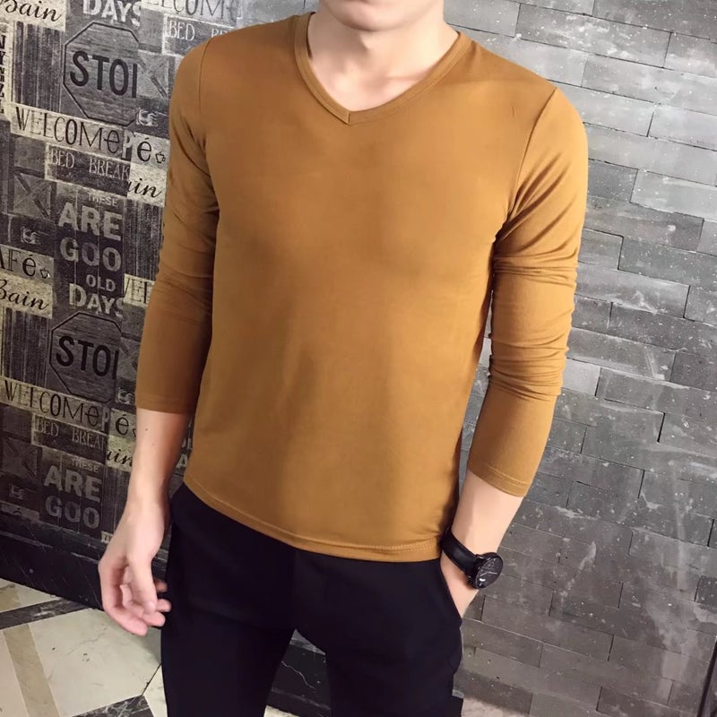2024 autumn and winter new men's long sleeve T-shirt men's T-shirt solid color slim long sleeve men's blank T-shirt - Image 1