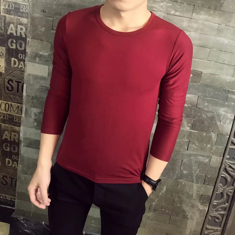 2024 autumn and winter new men's long sleeve T-shirt men's T-shirt solid color slim long sleeve men's blank T-shirt - Image 4
