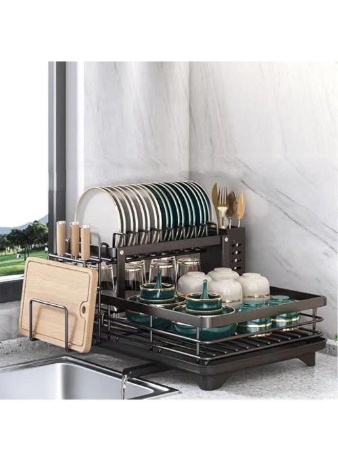 Dish Drying Rack Kitchen Drain - 2 Tier Stainless Steel for Kitchen Counter with Draining Board Utensil Holder Cutting Board Holder Large Capacity  - Image 1