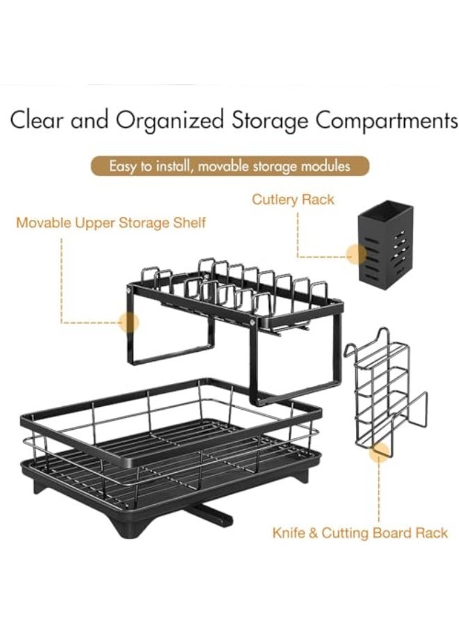 Dish Drying Rack Kitchen Drain - 2 Tier Stainless Steel for Kitchen Counter with Draining Board Utensil Holder Cutting Board Holder Large Capacity  - Image 2