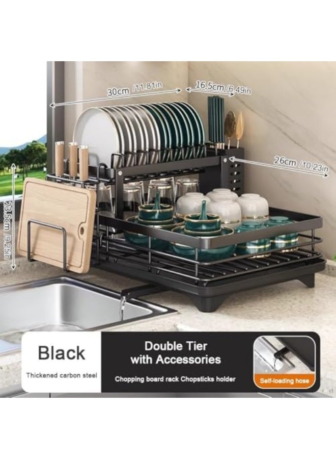 Dish Drying Rack Kitchen Drain - 2 Tier Stainless Steel for Kitchen Counter with Draining Board Utensil Holder Cutting Board Holder Large Capacity  - Image 3