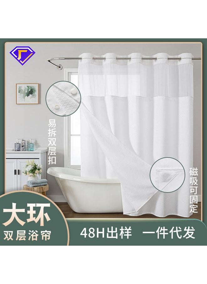 Bluejw - Factory Waffle Star Plain Double-layer Large Ring Shower Curtain Waterproof Detachable Multi-color Hotel Bathroom Curtain - Image 1