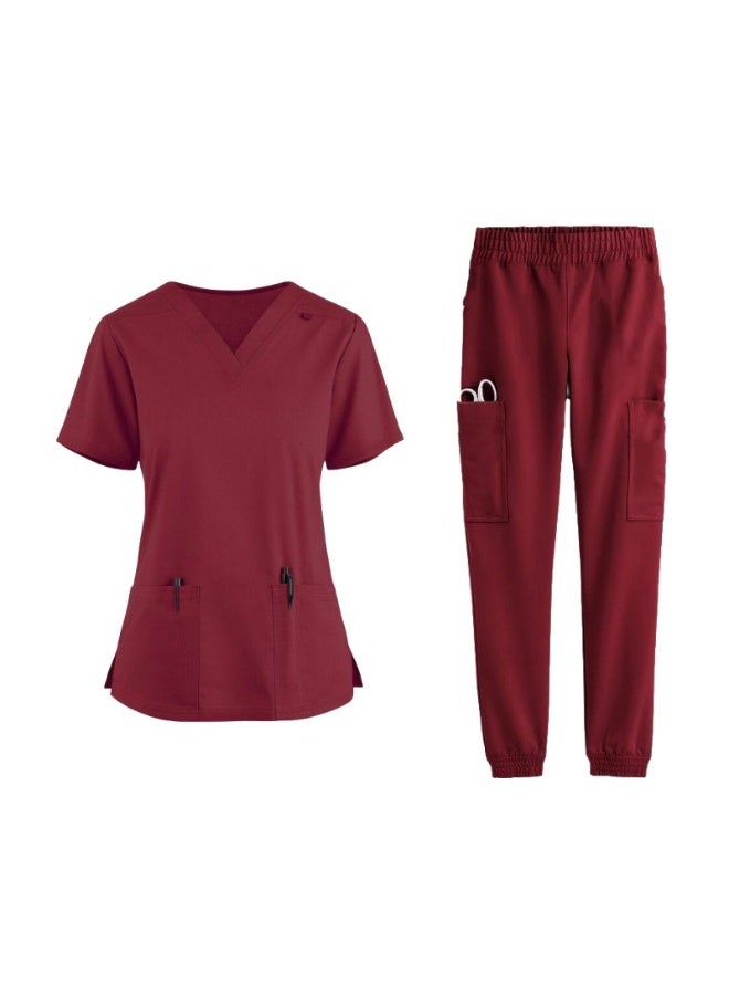 Loquat Womens Medical Scrubs Set Medical Uniform Set Wine Red - Image 1