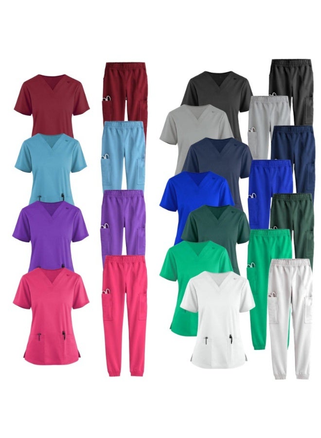 Loquat Womens Medical Scrubs Set Medical Uniform Set Wine Red - Image 3