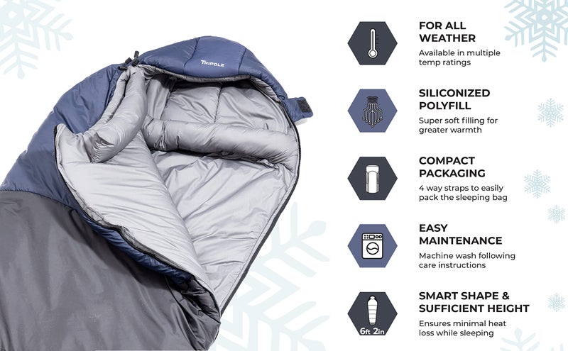 Tripole Shivalik Minus Ten Degree Comfort Sleeping Bag for Camping and Army | Water Repellent | 3 Year Warranty (Black) - Image 2