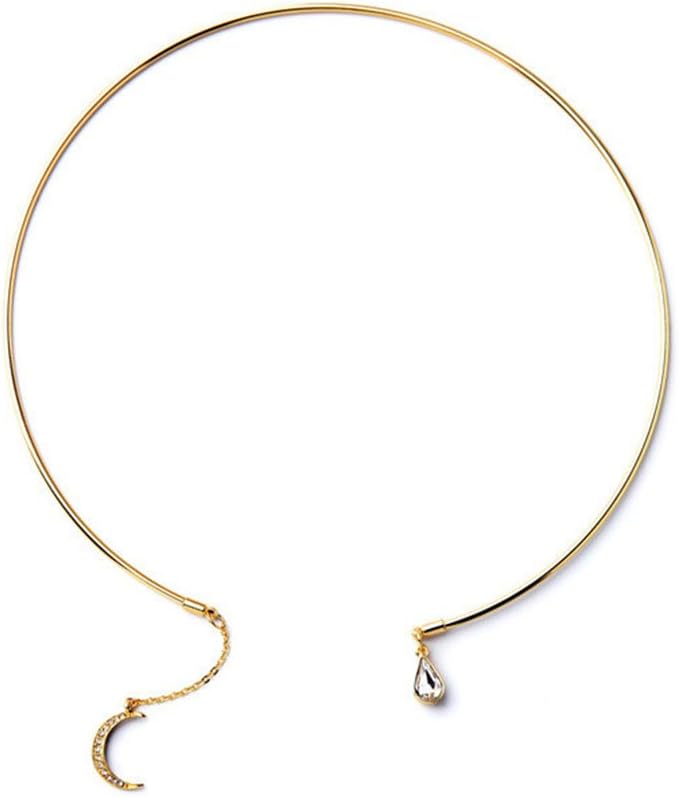 cheekyglo Women Crystal Moon Choker Necklace Drop Tassel Choker Collar Necklace - Image 1