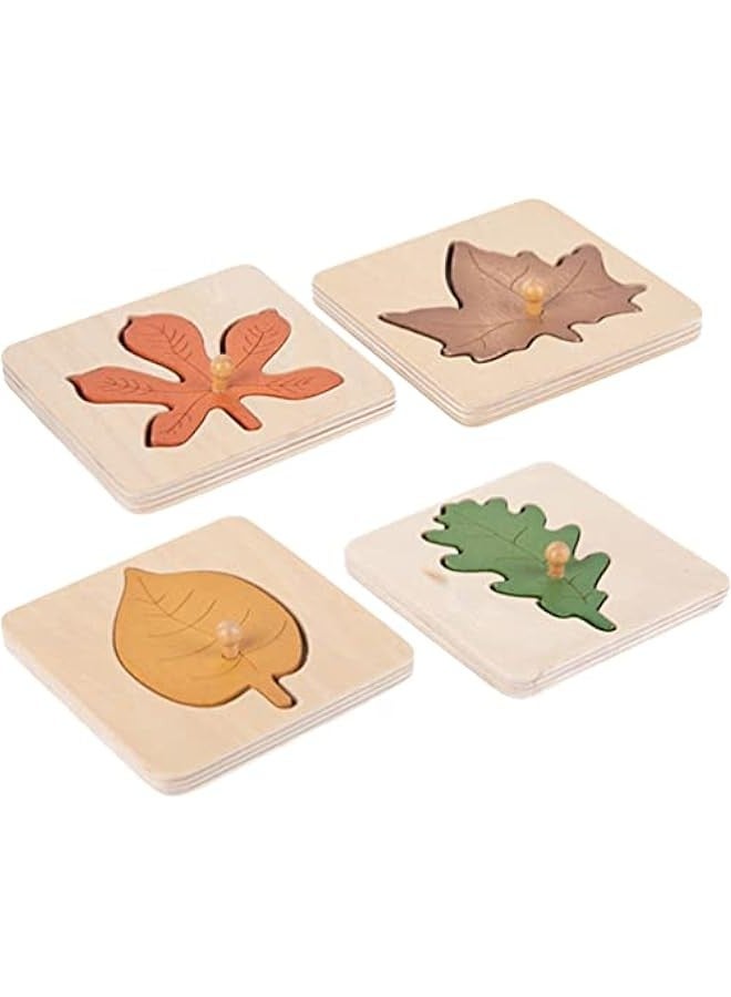 Kis Toddler Toys Preschool Puzzles 4pcs Wooden Leaf Shape Puzzle Leaf Wooden Jigsaw Puzzles Educational Learning Stem Toys for Birthday Early Education School Montessori Puzzle Wooden Toys - Image 1