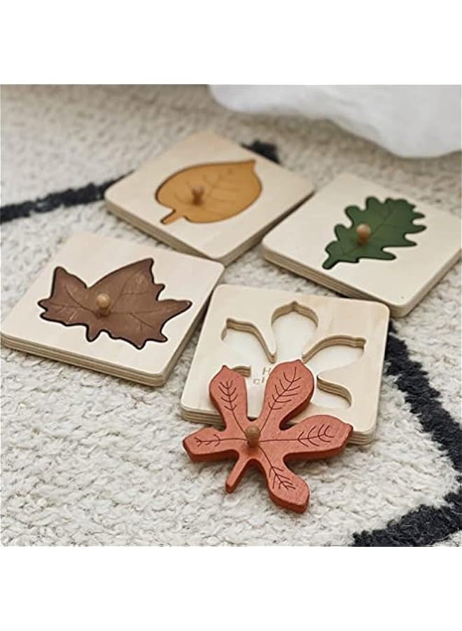 Kis Toddler Toys Preschool Puzzles 4pcs Wooden Leaf Shape Puzzle Leaf Wooden Jigsaw Puzzles Educational Learning Stem Toys for Birthday Early Education School Montessori Puzzle Wooden Toys - Image 3