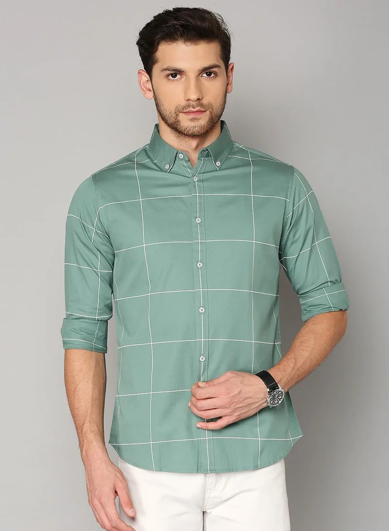 Dennis Lingo Slim Fit Green Casual Shirt - 100% Cotton