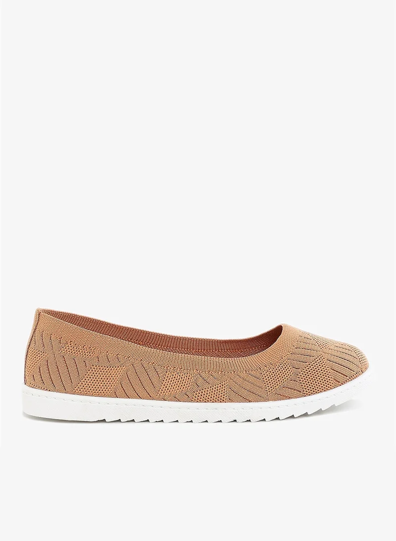 Knitted Flat Ballet Flats in Tan