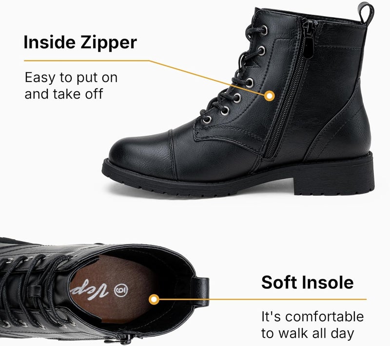 Vepose Women's 910 Ankle Boots Lace up, Flat Fashion Combat Booties Low Heel - Image 3