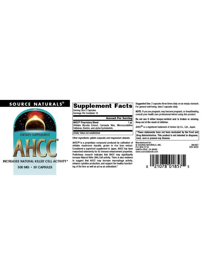 Source Naturals سورس ناتشورالز AHCC 500 ملغ يزيد من نشاط خلايا القاتل الطبيعي* 500 ملغ - 30 كبسولة - Image 4