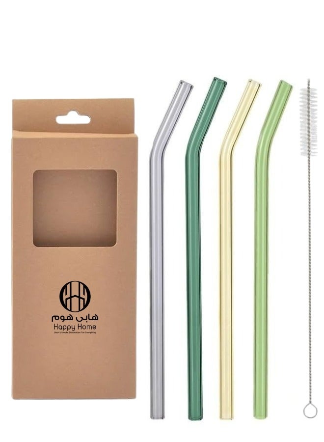 Happy Home Glass Straws Set, 5 Pieces - 4 x Straws, 1 x Brush, Suitable for Drinking and Juice (Multicolor)  - Image 2