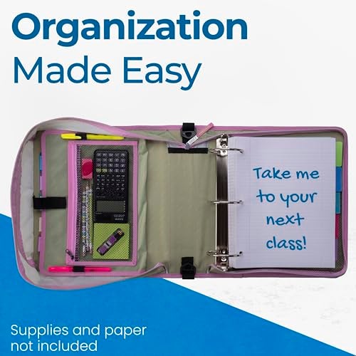 Case it Case-it Mighty Zip Tab School Zipper Binder | 3-Inch O-Rings, 600-Sheet Capacity, 5-Subject Expanding File Folder, Multiple Pockets & Storage Organizer, Shoulder Strap | D-146 Fun Flowers - Image 4