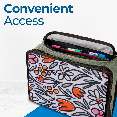 Case it Case-it Mighty Zip Tab School Zipper Binder | 3-Inch O-Rings, 600-Sheet Capacity, 5-Subject Expanding File Folder, Multiple Pockets & Storage Organizer, Shoulder Strap | D-146 Fun Flowers - Image 3