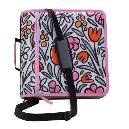 Case it Case-it Mighty Zip Tab School Zipper Binder | 3-Inch O-Rings, 600-Sheet Capacity, 5-Subject Expanding File Folder, Multiple Pockets & Storage Organizer, Shoulder Strap | D-146 Fun Flowers - Image 1