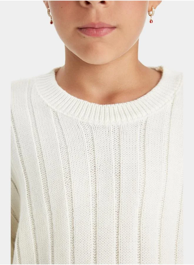 ديفاكتو Textured Oversized Round Neck Knit Sweater by Styli