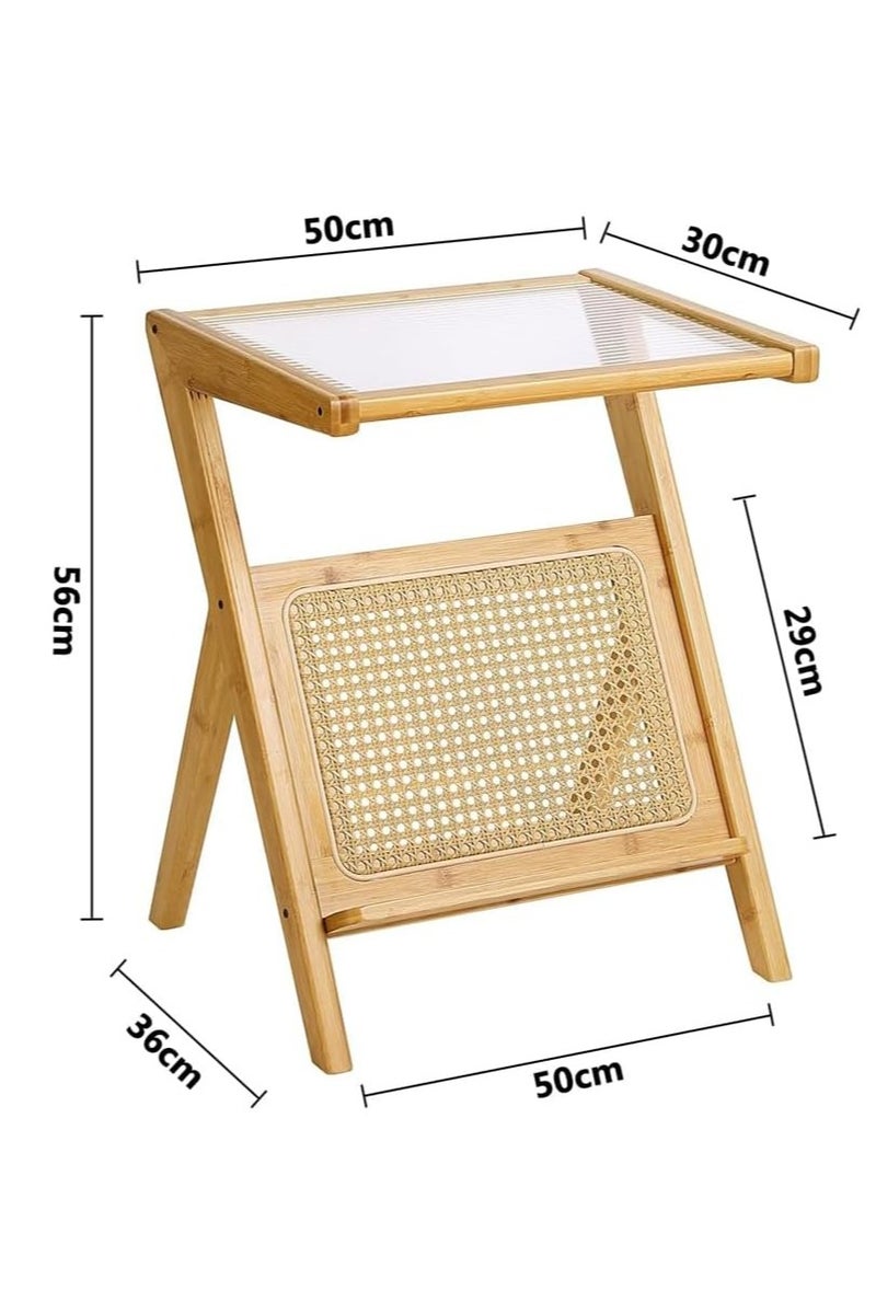 Generic 𝐅𝐅𝐃 Z Shaped Side Table with Storage, Bamboo & Glass End Table for Sofa, Bed, Office – Removable Glass Top, Modern Rattan Nightstand for Small Spaces – Easy Assembly, Compact Design"  - Image 2
