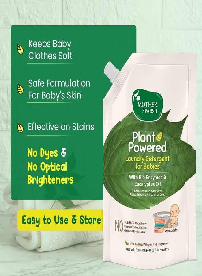 Mother Sparsh Baby Laundry Liquid Detergent (Powered by Plants) with Bio - Enzymes and Eucalyptus Oil, Refill Pack (500ml) - Image 1
