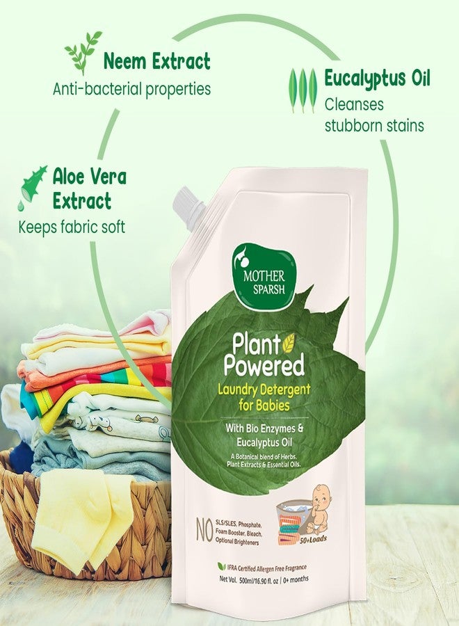 Mother Sparsh Baby Laundry Liquid Detergent (Powered by Plants) with Bio - Enzymes and Eucalyptus Oil, Refill Pack (500ml) - Image 2