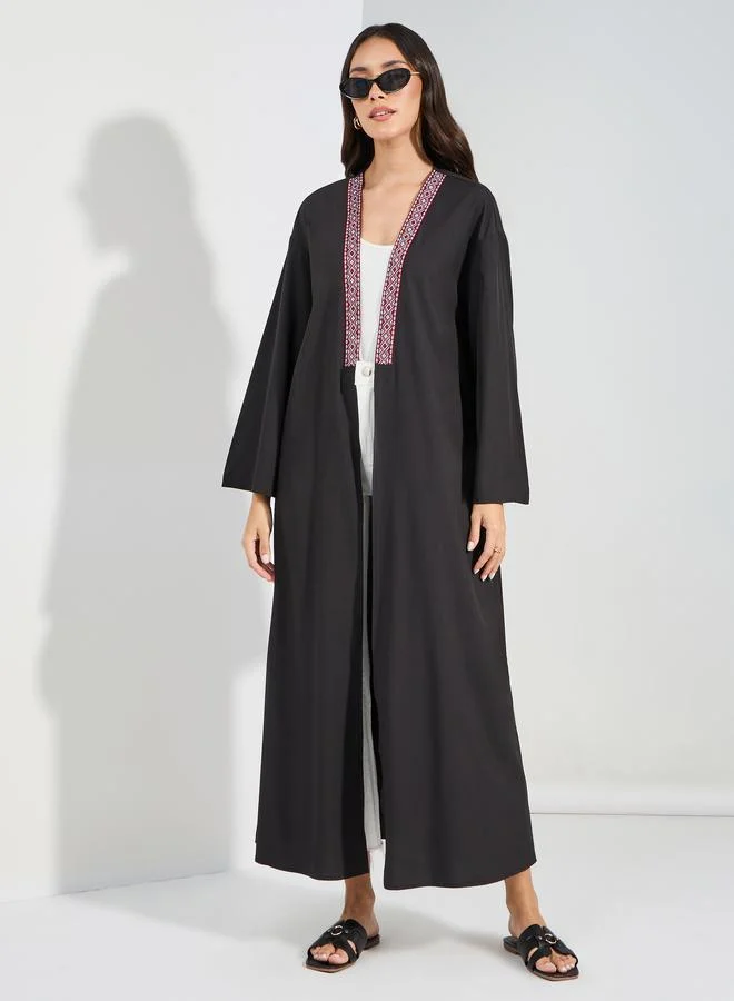 Styli Regular Fit Maxi Kimono with Embroidered Tape