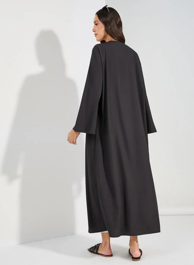 Styli Regular Fit Maxi Kimono with Embroidered Tape