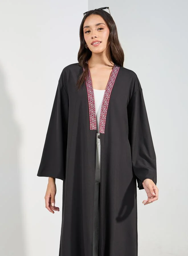 Styli Regular Fit Maxi Kimono with Embroidered Tape