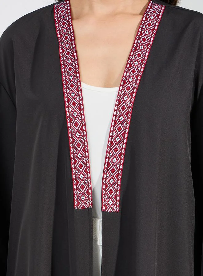 Styli Regular Fit Maxi Kimono with Embroidered Tape