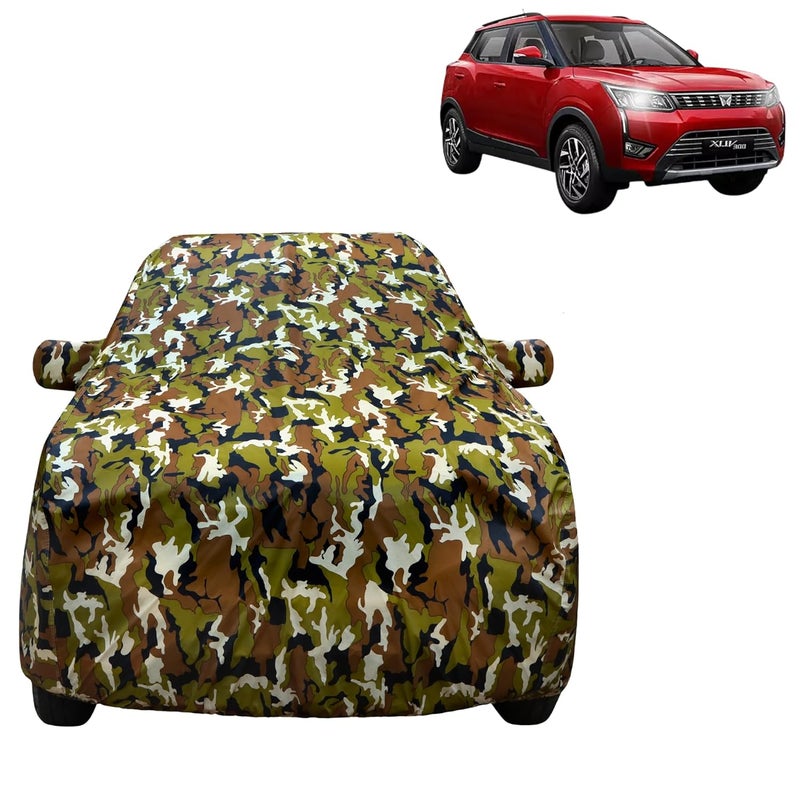 VYAS 100% Waterproof Car Body Cover for Mahindra XUV 300 (2019-2025) with Mirror Pocket Triple Stitched Belt & Buckle Fitting Dual Elastic, Durable Material Jungle Print Camouflage Design - Image 1