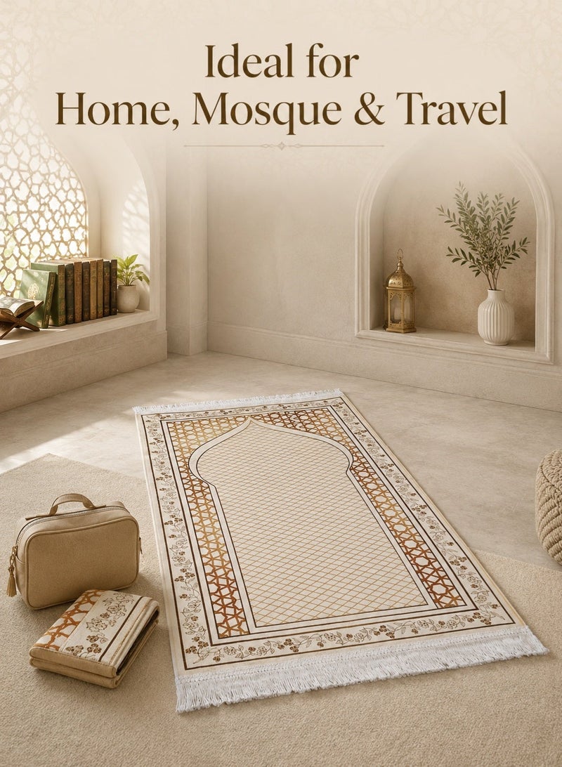 ريتش لايف سجادة صلاة إسلامية فاخرة بتصميم قوس كلاسيكي، سجادة صلاة إسلامية ناعمة مزينة بشرابات، سجادة صلاة قابلة للطي للمنزل والمسجد ورمضان والعيد والسفر - Image 2