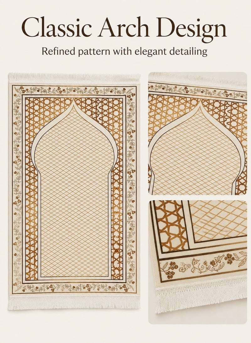 ريتش لايف سجادة صلاة إسلامية فاخرة بتصميم قوس كلاسيكي، سجادة صلاة إسلامية ناعمة مزينة بشرابات، سجادة صلاة قابلة للطي للمنزل والمسجد ورمضان والعيد والسفر - Image 4
